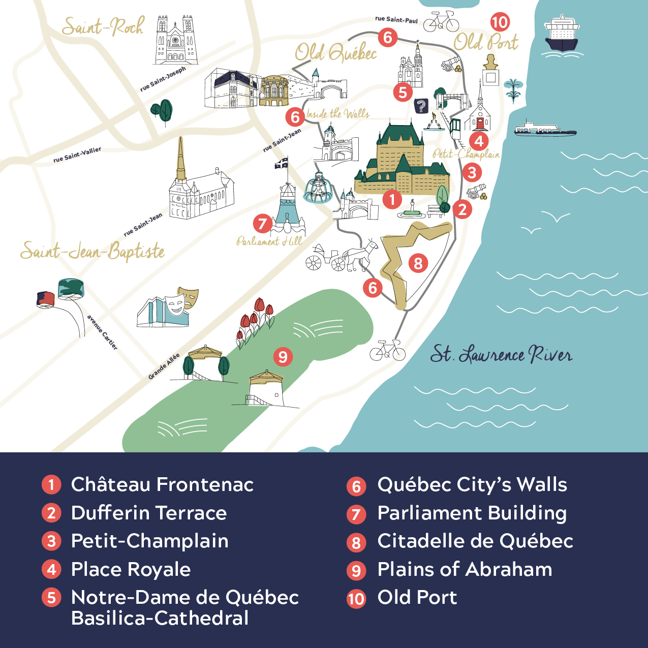 Mapa da cidade velha de Quebec: As 10 principais atrações